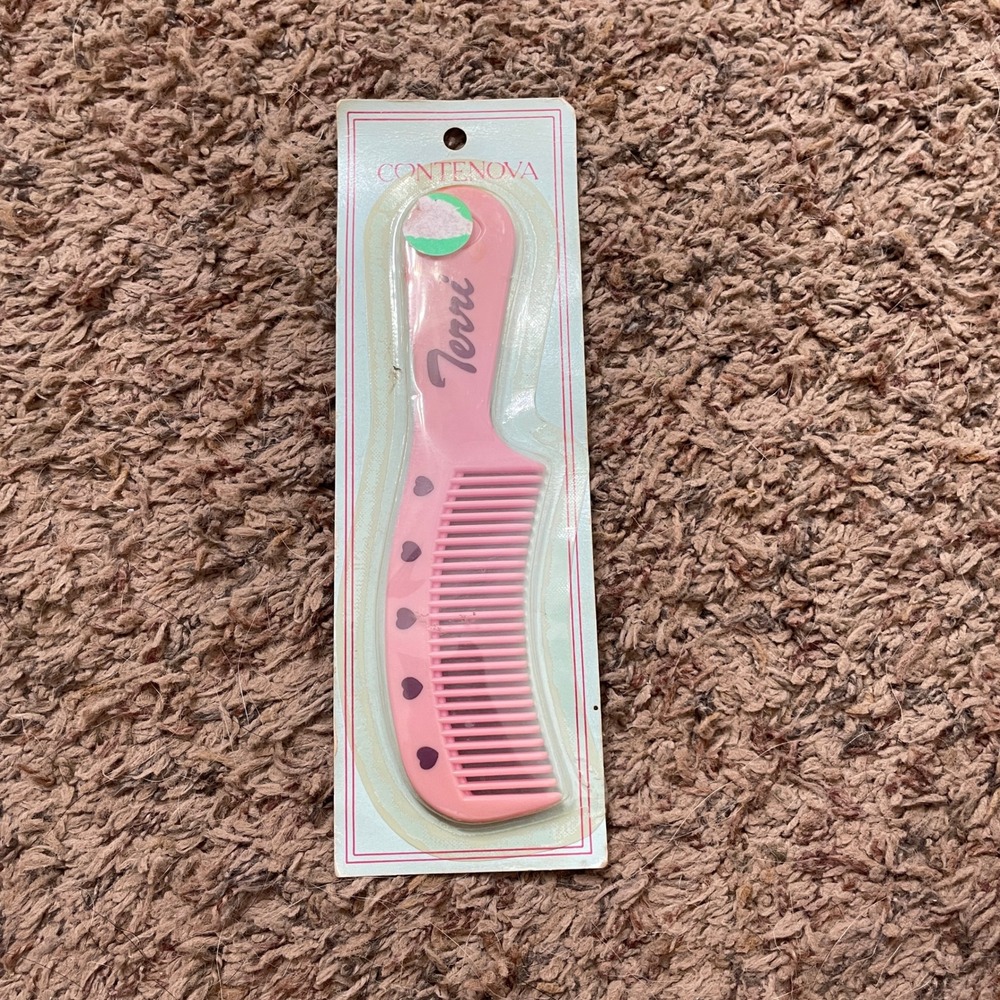 Vintage Contenova Personalized Pink Hair Comb Name Terri Hearts New in Package